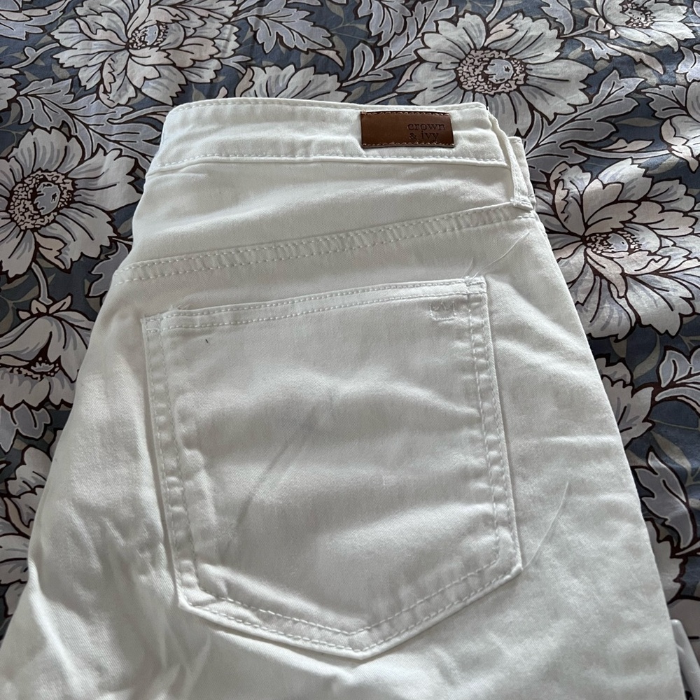 High rise skinny crop white jeans